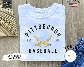 Youth Pittsburgh Baseball Shirt, Pirate Baseball Tshirt, Retro Pittsburgh Apparel, Pirate Baseball Shirt, Kids Pirate Baseball Shirt