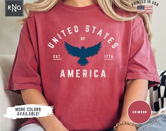 Camiseta vintage estadounidense con águila patriótica, camiseta del Día de la Independencia de EE. UU., camiseta gráfica del 4 de julio, camiseta "Una nación bajo Dios" estilo retro estadounidense.