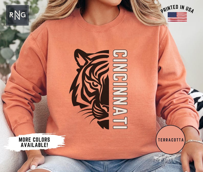 Camiseta de fútbol de Cincinnati, sudadera de los Bengals para el día del partido, cuello redondo de los Bengals, camiseta deportiva de Cincinnati, regalo retro de los Bengals imagen 3