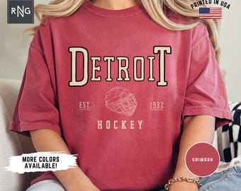 Camiseta de hockey de Detroit, camiseta de hockey de Red Wing, ropa de hockey de Detroit, ropa deportiva de Red Wing, regalo retro de hockey de Detroit, fanático de Red Wing