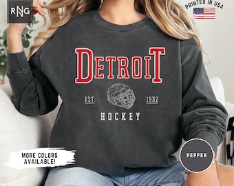 Detroit Hockey Shirt, Red Wing Hockey Sweatshirt, Detroit Hockey Crewneck, Detroit Sports Fan Apparel, Red Wing Fan Gift Idea, Hockey Mom