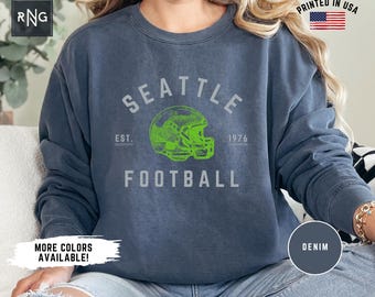 Sudadera de fútbol de Seattle, sudadera de día de partido de fútbol de los Seahawks, cuello redondo de fútbol de Seattle, ropa deportiva de Seattle, regalo de fútbol de los Seahawks