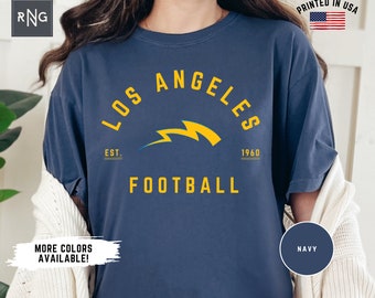 Camiseta de fútbol de Los Ángeles, camiseta de fútbol de los Chargers, ropa de fútbol de Los Ángeles, ropa deportiva de Los Ángeles, idea de regalo retro para fanáticos del fútbol de los Chargers