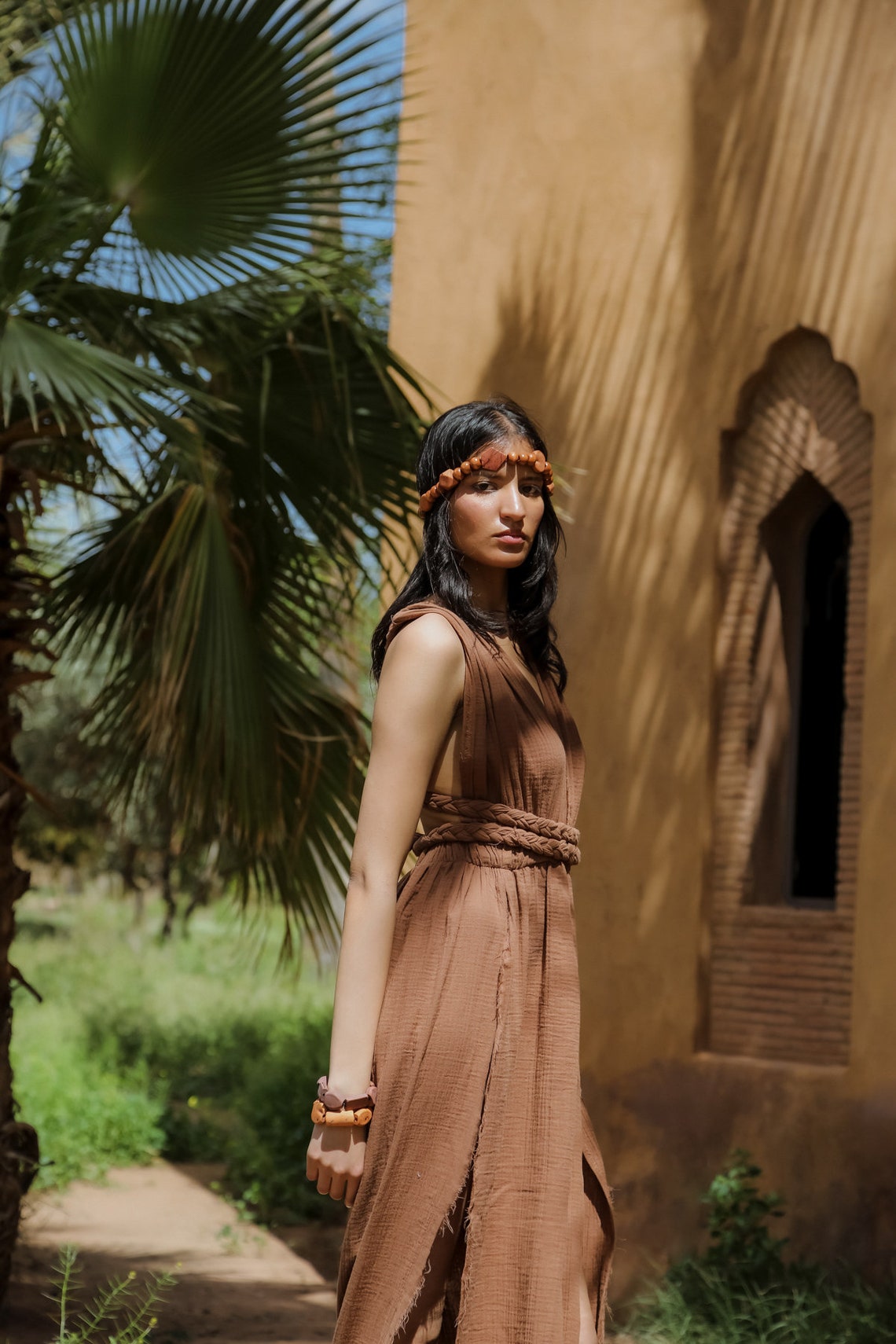 Brown - Plain Handloom Cotton Dress