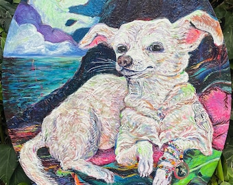 Custom Pet Painting Commissioned Art Acrylic on Canvas Dog / Cat Lover Gift Idea,  Personalized Original From Your Videos, Photos & Stories