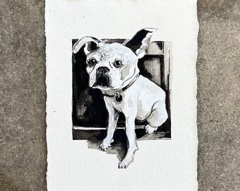 Ready to Frame: Fran- Small, Hand-drawn Ink and Wash Drawing on hand-deckled 400 lbs Arches paper by Los Angeles-based Artist