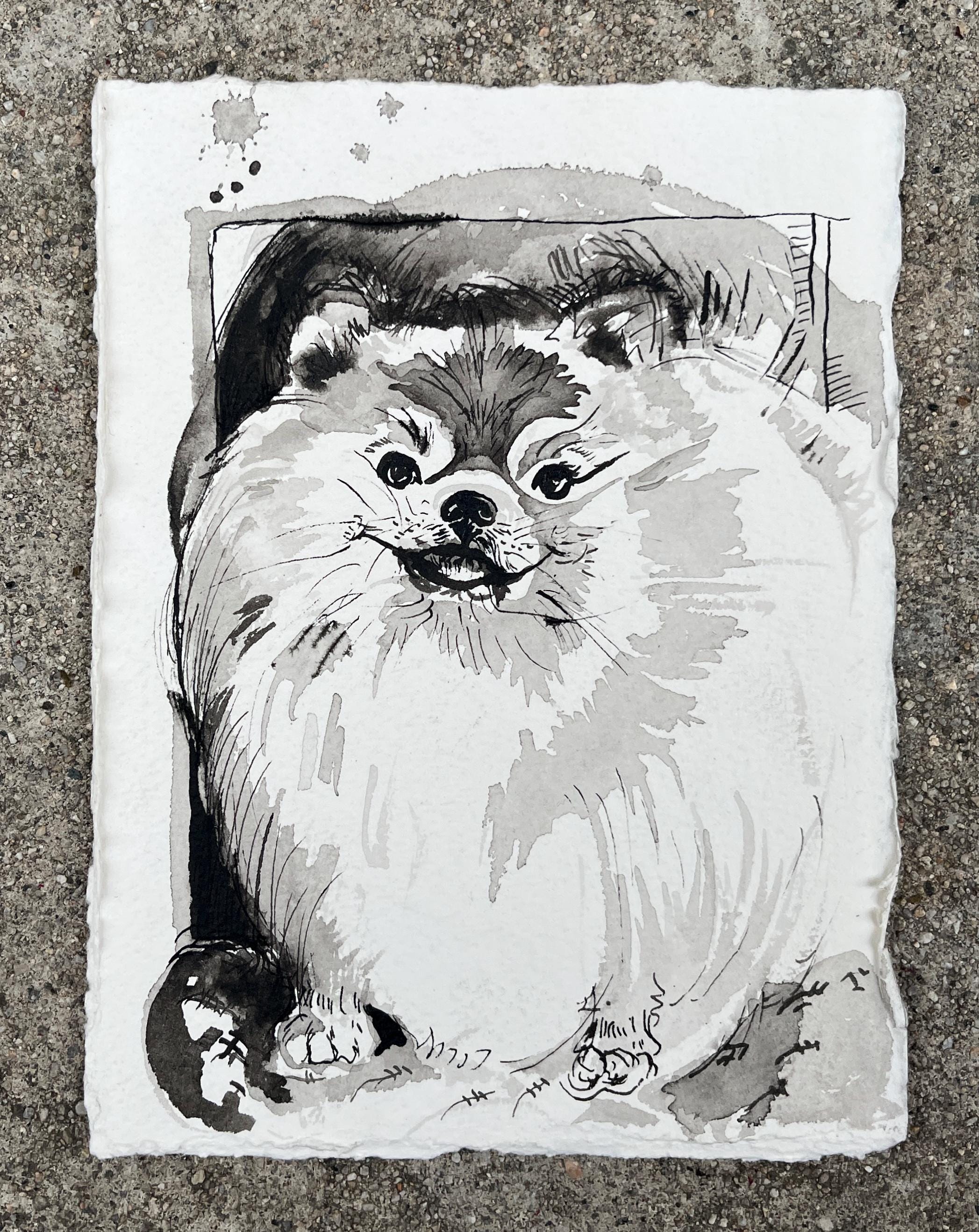The Furtorialist Small, Hand-drawn Custom Ink and Wash  Drawings on hand-deckled 400lbs Arches paper by Los Angeles Artist