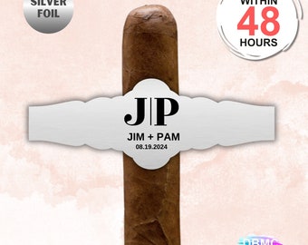 Silver Foil Custom Wedding Engagement Anniversary Cigar Labels, personalized Cigar Bands, Party Cigar Stickers Labels Party favors Stickers