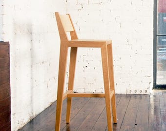 Handcrafted Wooden Bar Stool, Modern Bar Chair, Minimalist High Stool, Durable Kitchen Stool, Scandinavian Style Chair, Tall Wooden Stool
