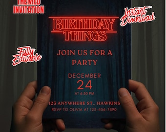 Stranger Thing Watch Party Invitation: Retro 80s Design (Digital Download) Birthday Strange Creatures
