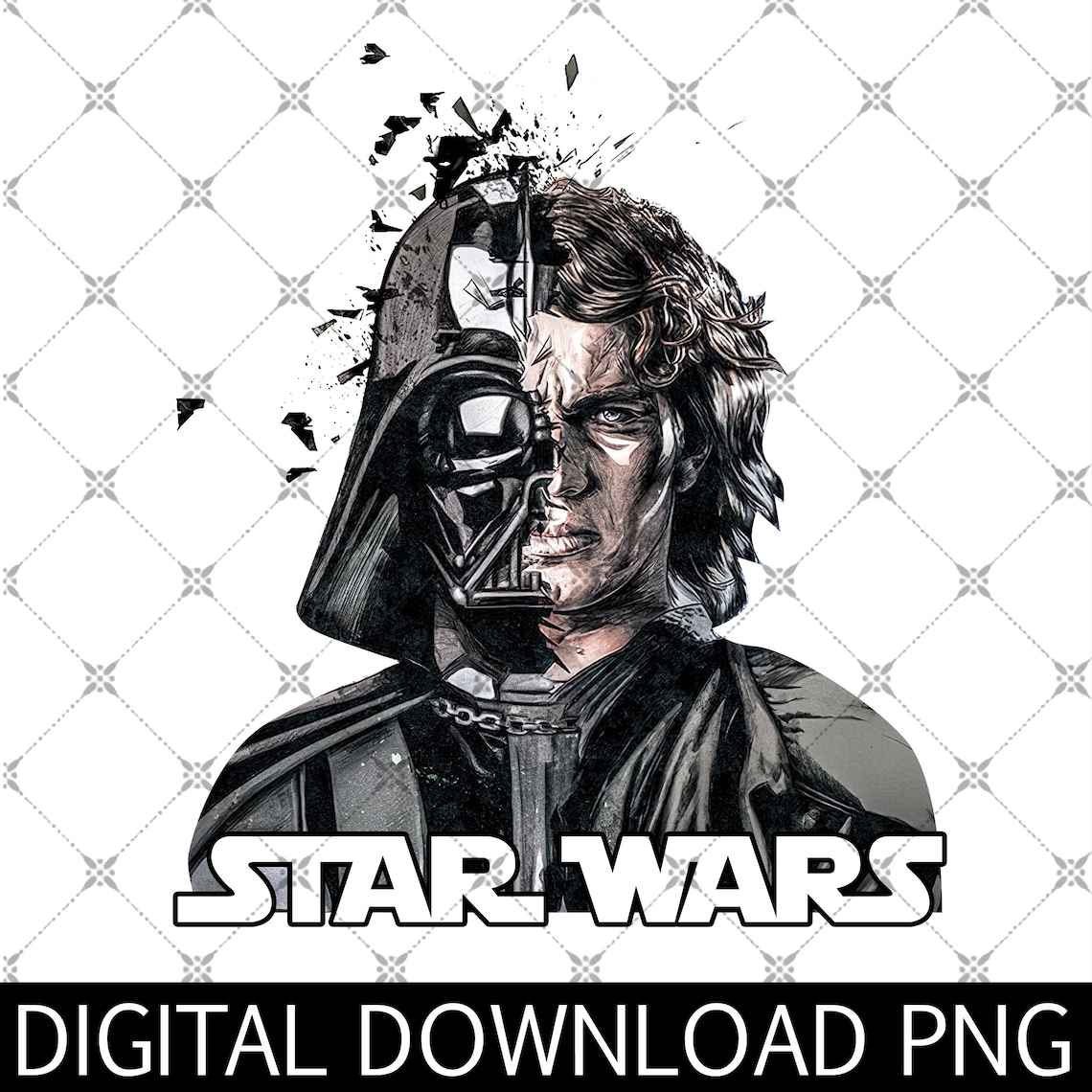 Anakn Skywalker and Darth Vader Png, Anakin Half Face Portrait