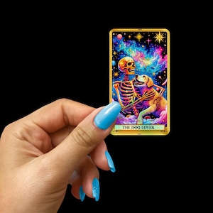 The Dog Lover Holographic Tarot Card Sticker Cute Dog Skeleton Sticker Cosmic Dog Vinyl Decal Pet Lover Gift Celestial Aesthetic