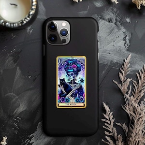 Holographic Tarot Card Sticker The Witch Cosmic Skeleton Witch with Black Cat Vinyl Sticker for Witches and Mystics