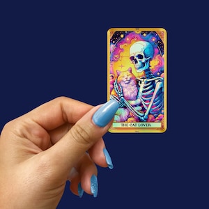The Cat Lover Holographic Tarot Card Sticker Cute Cat Skeleton Sticker Cosmic Cat Mom Vinyl Decal Pet Lover Gift Celestial Aesthetic