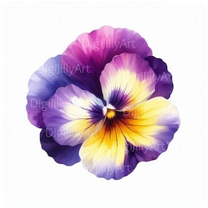 14 imágenes prediseñadas de flores de pensamiento de acuarela, descarga digital, imágenes prediseñadas de acuarela imprimibles, JPG de alta calidad, artesanía de papel
