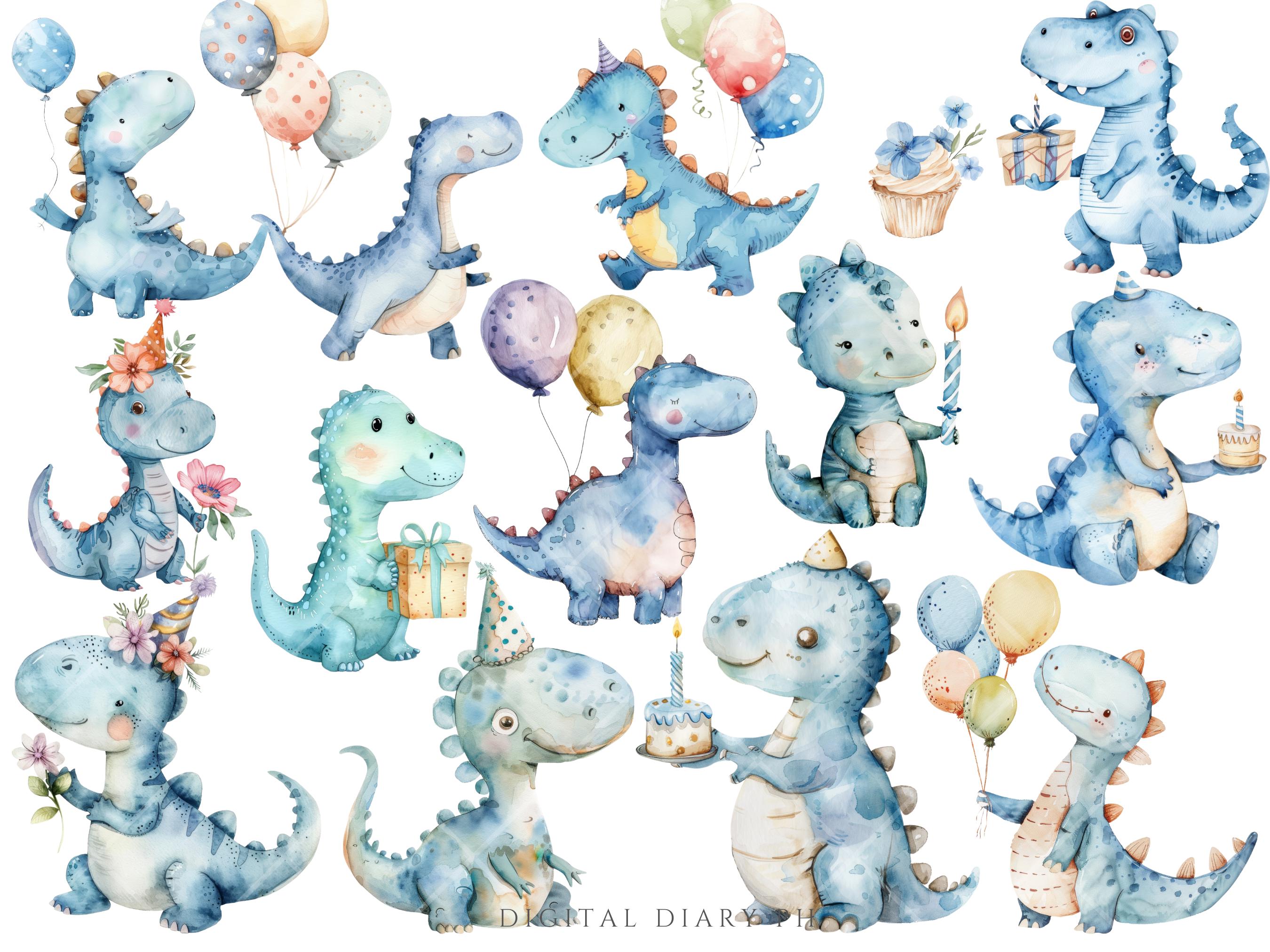 Blue Baby Boy Dinosaur Clipart | Blue Dino Birthday Balloons Bundle ...