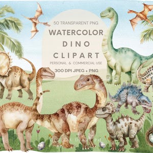 Clipart de dinosaurios de acuarela / Imprimibles para fiestas de bebés con temática de dinosaurios / Lindo clip art de dinosaurios / Fiesta de dinosaurios / Decoración de fiesta de cumpleaños de dinosaurios para niño T-Rex
