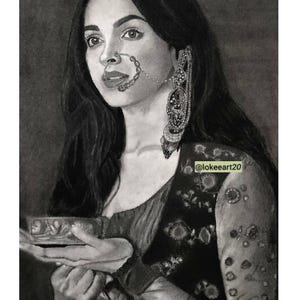 Handmade portrait drawing in graphite, charcoal.