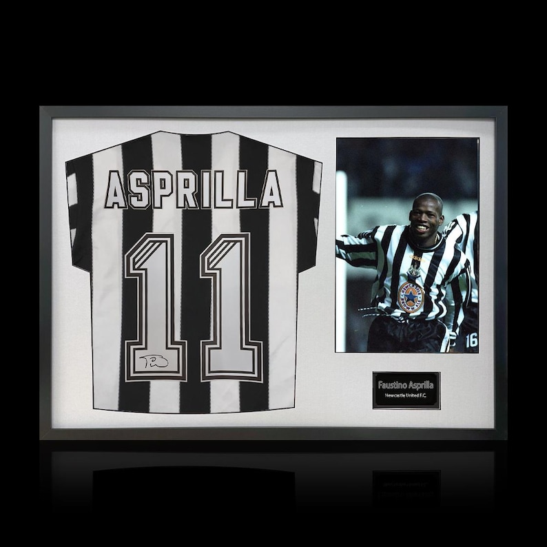 Faustino Asprilla Signed Newcastle United Shirt Classic Frame. image 1