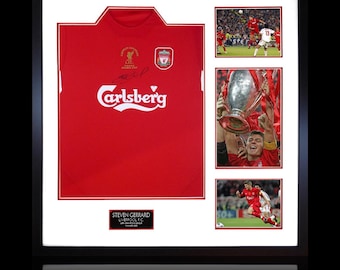 Koszulka Liverpoolu z 2005 roku z autografem Stevena Gerrarda Elite Frame