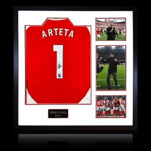 Camiseta firmada por Mikel Arteta del Arsenal Elite Frame