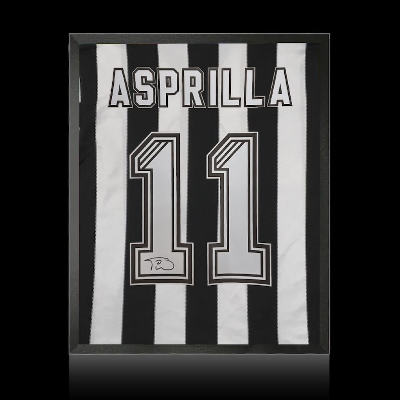 Faustino Asprilla Signed Newcastle United Shirt Compact Frame image 1