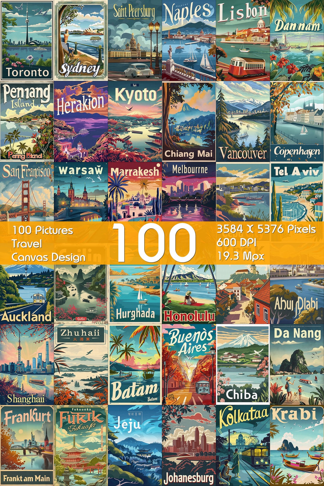 100 Retro Vintage Travel Posters - Etsy
