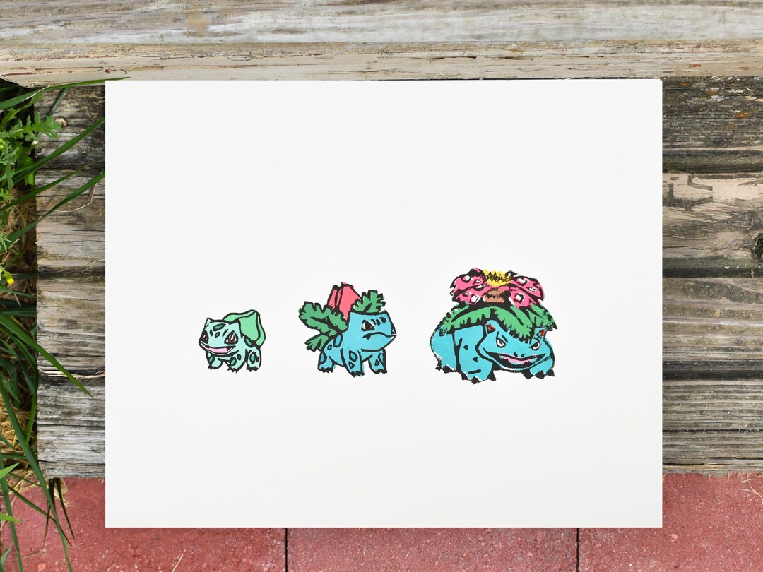 Bulbasaur, Ivysaur, Venusaur Evolution Print – Pokémon – Handmade 11x14 ...