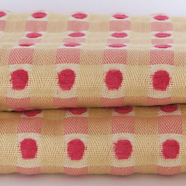 Fabric - Home Dec Soft Yellow with Deep Pink Fuzzy Dots