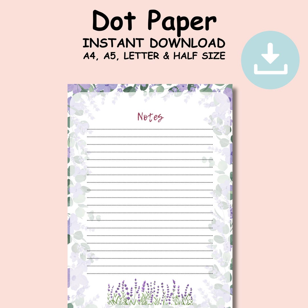 Lavender Dot Notes Printable, Cute Floral Stationery, Minimal Flower ...