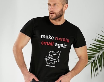 Camiseta negra para hombre "Make Russia Small Again" de tela turca premium