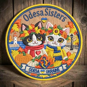 Autumn Embroidered Cat Patch, Cute Fall Patch, Hook Back Patch, Ukrainian Inspired Accessory