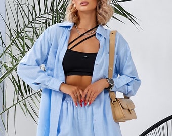 Shirt and short set, soft linen,suit women, summer linen, summer set, summer two piece set, two piece set, women shirt, linen,linen clothes