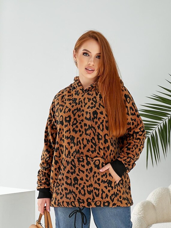 Women's Leopard Print Hoodie – Cozy Fleece With Drawstring Hem - Etsy