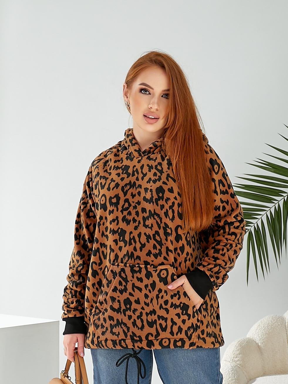 Women's Leopard Print Hoodie – Cozy Fleece With Drawstring Hem - Etsy
