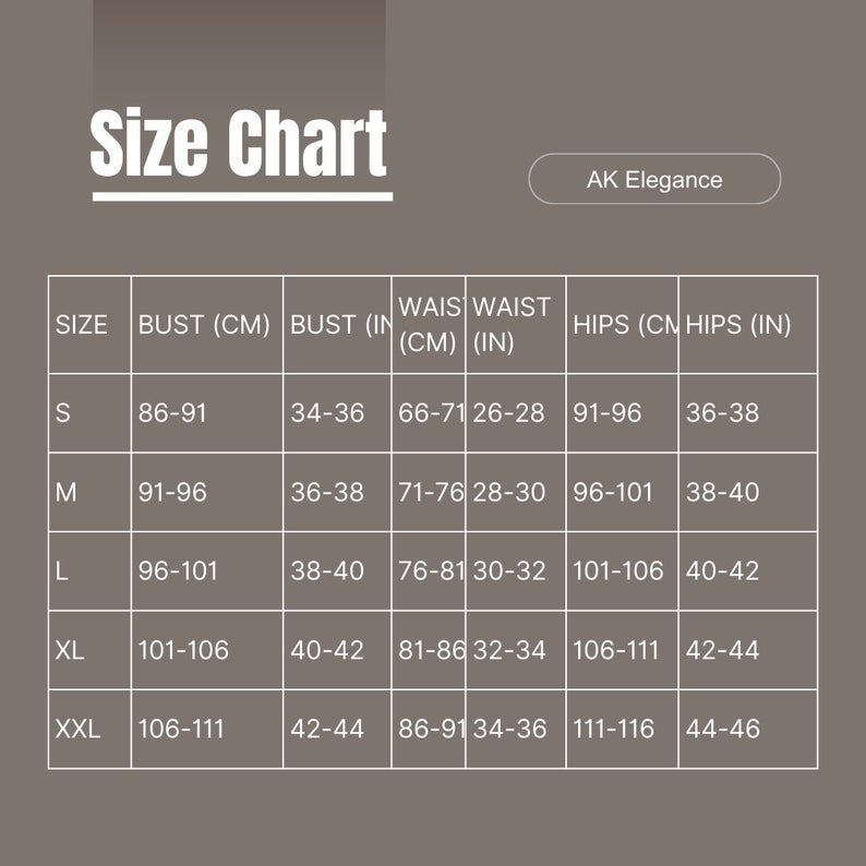 Puede incluir: Tabla de tallas para ropa con medidas en pulgadas y cent&iacute;metros. La tabla muestra las tallas S, M, L, XL y XXL con las medidas de busto, cintura y cadera correspondientes.