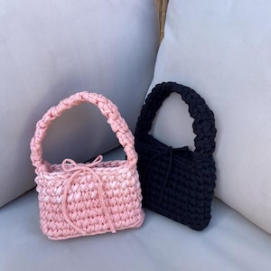 Handmade Crochet Clutch | Recycled T-Shirt Yarn One-Strap Mini Handbag | Eco-Friendly Wedding Accessory