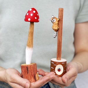Wood carving pencil, carved pencil, handmade wooden pencils, wooden animal, wooden mushroom, wooden gift, gift for school, gift made of wood