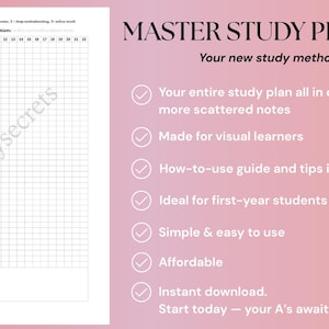 Planner di studio master / Digitale + PDF/Excel stampabile / Programma esami + Sistema di richiamo attivo / Include suggerimenti e guida pratica