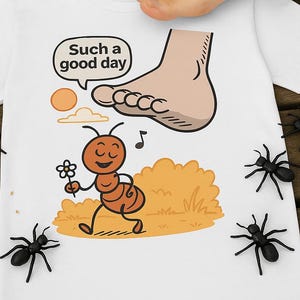 Grappige cartoon mier T-shirt zo'n goede dag Foot Crush Humor Tee Natuur komische stijl grafisch shirt