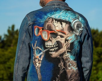 Benutzerdefinierte Denim, kundenspezifische handbemalte Jeansjacke, gemalter Denim, individuell bemalte Kleidung, Herren-Denimjacke.