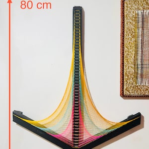 Geometrisk strängkonst väggdekor, modern abstrakt fiberkonst (80 x 60 cm)