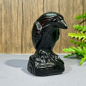 3.5&#39;&#39; Hand Carved Obsidian Ravens, Natural Crystal Crows, Healing Obsidian Birds, Gemstone Decor