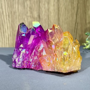 Natural Rainbow Auara Crystal Cluster, Angel Aura Quartz Cluster, Healing Crystal Decor, Energy Quartz Gift