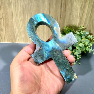 5.5&#39;&#39; Natural Labradorite Ankh, Crystal Ankh, Gemstone Ankh Carvings, Healing Ankh Decor