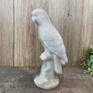 Handmade Carved White Jade Parrot: Crystal Bird Figurine (8 Inch)