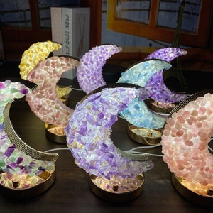 Crystal Moon Lamp: Healing Quartz Nightlight, USB LED Table Decor