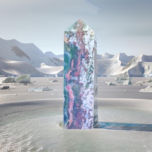 7&#39;&#39; Natural Colorful Moss Agate Tower, Crystal Obelisk, Crystal Point, Quartz Carving, Energy Gemstones