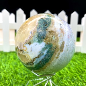 Handmade Ocean Jasper Sphere with Druzy/Geode (70mm)