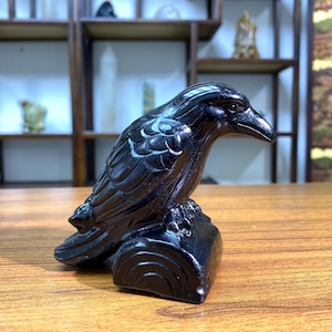 4.5&quot; Natural Obsidian Ravens Birds Carving, Gemstone Birds Figurine Decor, Healing Crystal Animals Home Decor, Crystal Gifts For Friends.